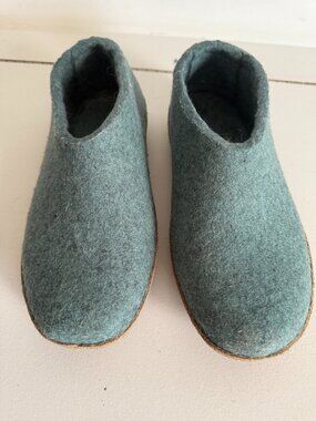 Glerups Womens Wool Slipper Leather Bottom Sole  Green EU 41 US 10